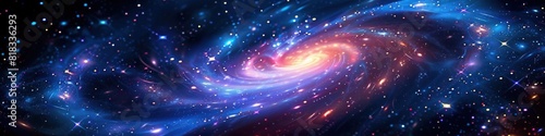 Vibrant Art of a Spiral Galaxy Adorned with Neon Stars photo
