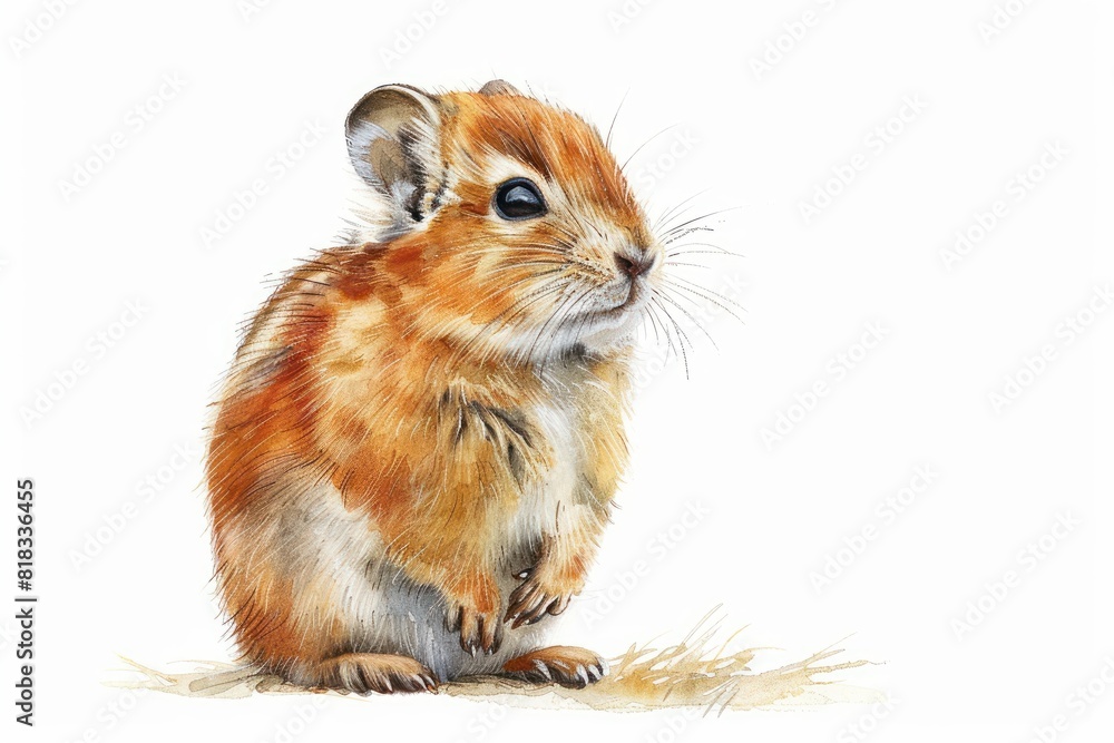 Obraz premium American pika, Pastel-colored, in hand-drawn style, watercolor, isolated on white background