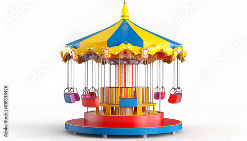 Colorful carousel isolated on white. Modern playground equipment photo