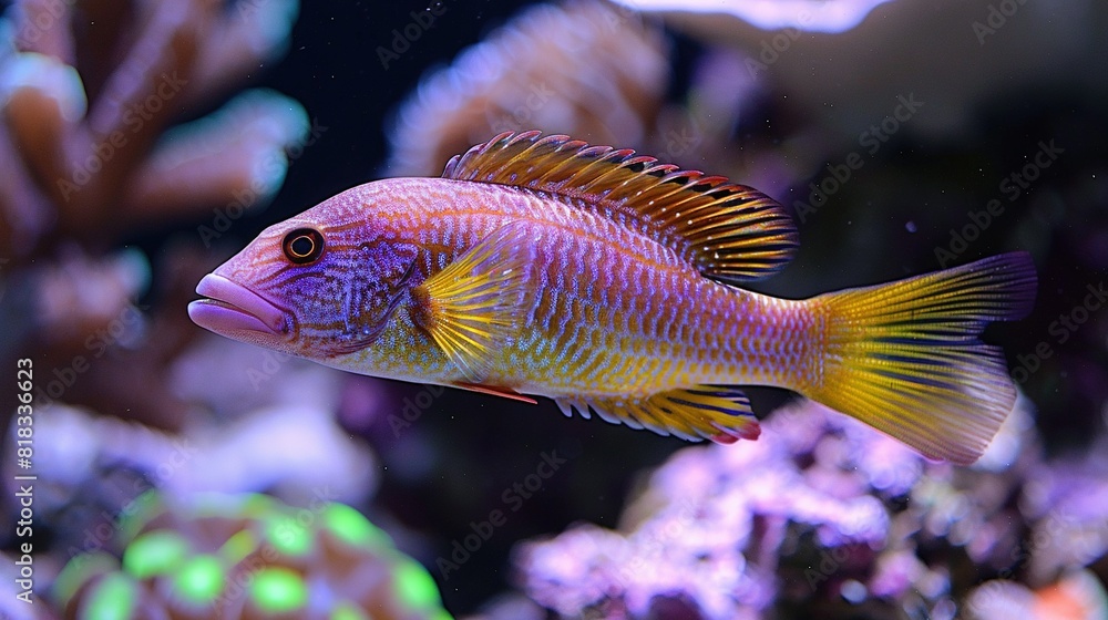 Fish close up in aquarium with coral backdrop Fish close up in aquarium with coral backdrop