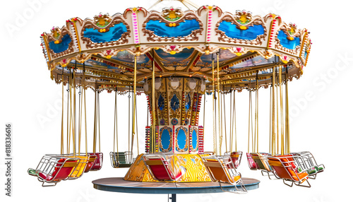 Colorful carousel isolated on white. Modern playground equipment photo