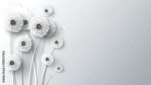   White background dandelions blowing in the wind  ideal for text or image insertion