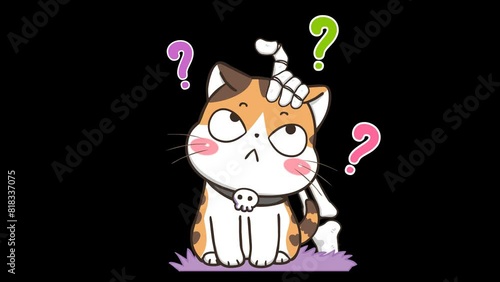 pooky Halloween Cat Animation with Skeleton Hand - Transparent Background photo