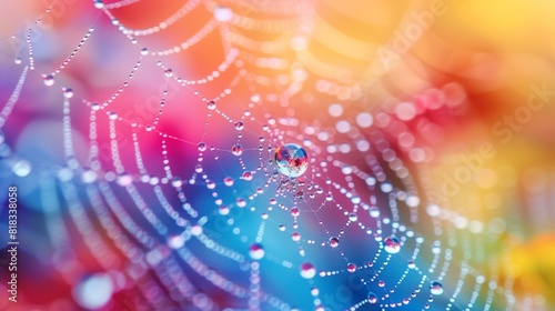 Colorful web with water drops on photo