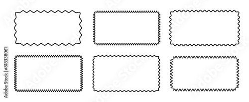 Set of rectangular frame borders with zigzag wavy edges isolated on white background. Vector illustration