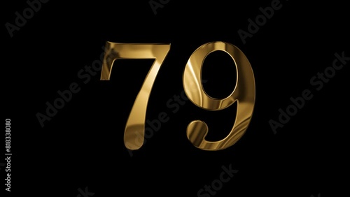 Gold number 79 with alpha channel, number seventy nine photo