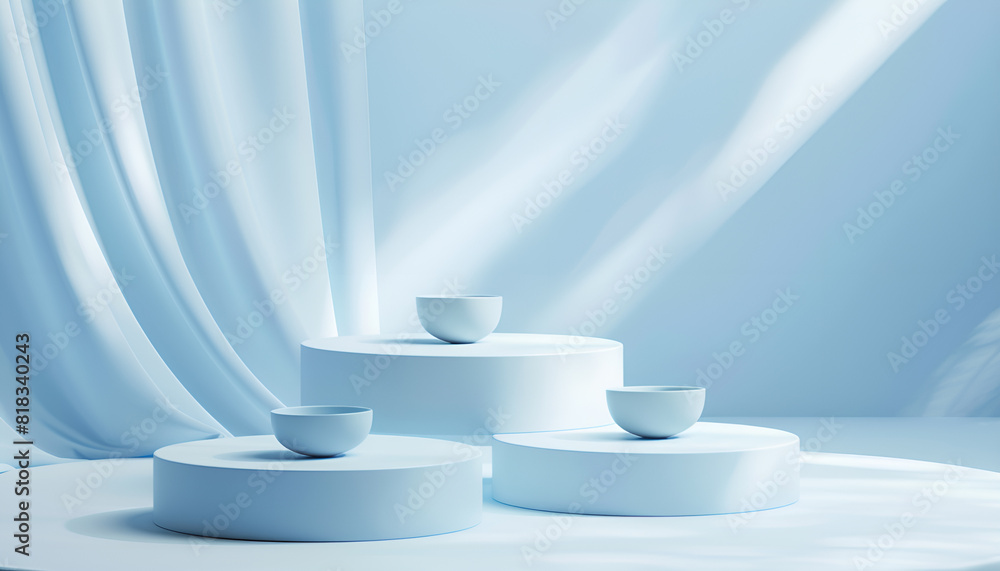 valentines day inspirational 4 podiums for product design, blue and white colors, minimalistic valentines day inspirational 4 podiums for product design, blue and white colors, minimalistic