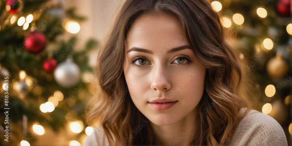 Glückliche hübsche junge frau mit weihnachtlichem
hintergrund Glückliche hübsche junge frau mit weihnachtlichem
hintergrund