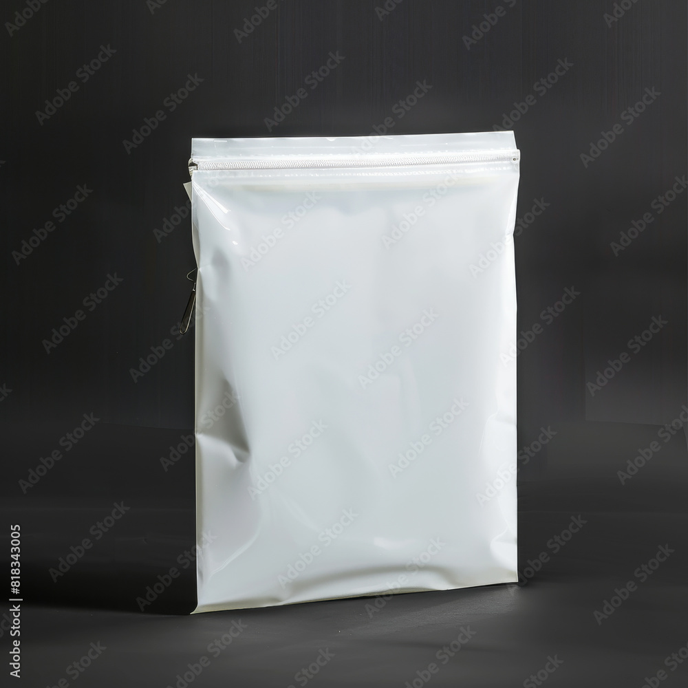 A white plastic bag with a zipper A white plastic bag with a zipper