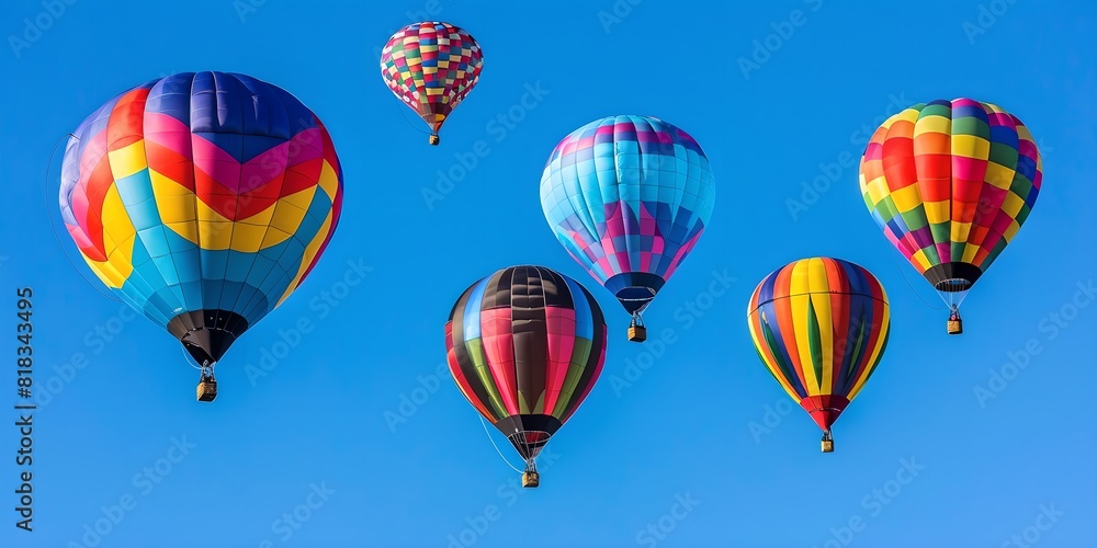 Obraz premium Hot air balloonss against clear sky. Summer travel and adventure concept. Design for banner, wallpaper, poster. Minimalistic composition