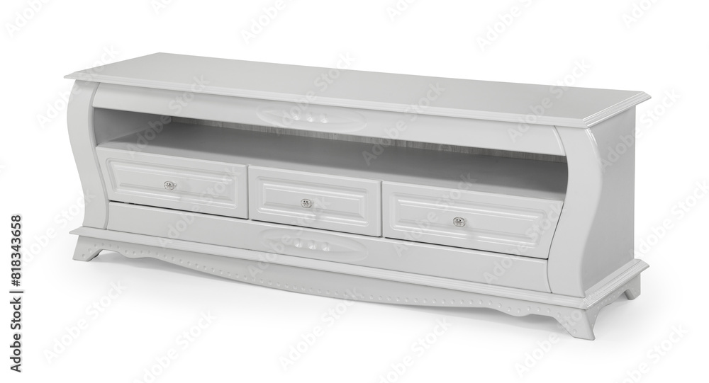 classic TV table wood on white background . corner view classic TV table wood on white background . corner view