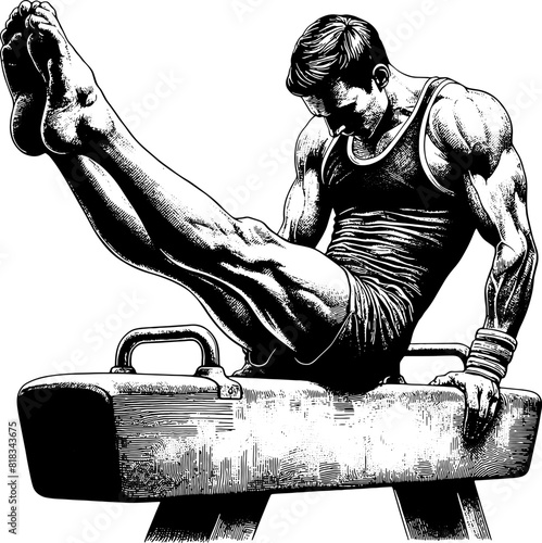Artistic Gymnastics Man Athlete On The Pommel Horse