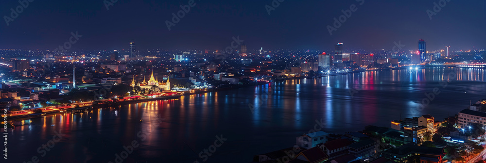 Obraz premium Stylized Night Panorama of Phnom Penh's Illuminated Cityscape