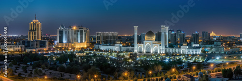 Stylized Night Panorama of Ashgabat s Illuminated Cityscape