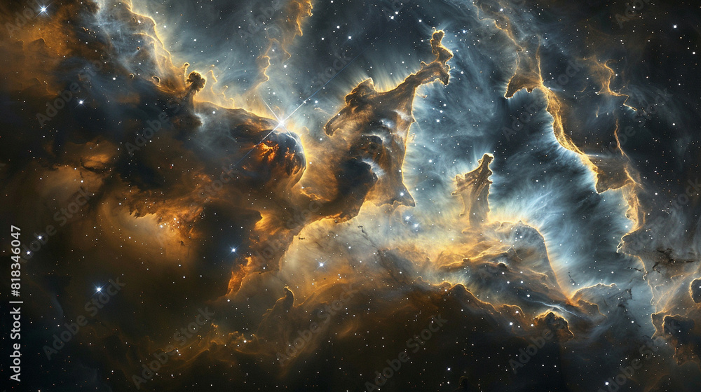 Fototapeta premium Glowing Nebula Unveiling the Enigmatic Beauty of Space Dust in Mesmerizing Astrophotography