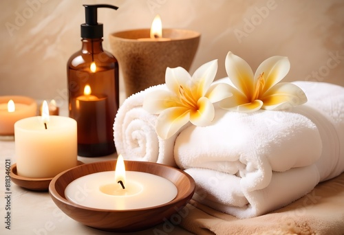 A background of towel bathroom white luxury concept massage candle bath with Bathroom matellic white wellness background towel relax aromatherapy flower and rose flower accessory zen therapy aroma bea