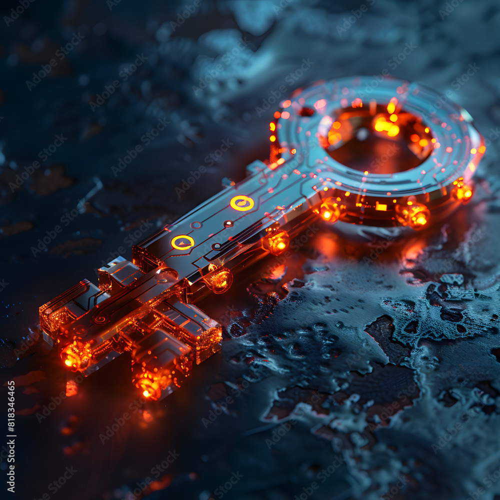 Naklejka premium Futuristic glowing door key to unlock web of the world.