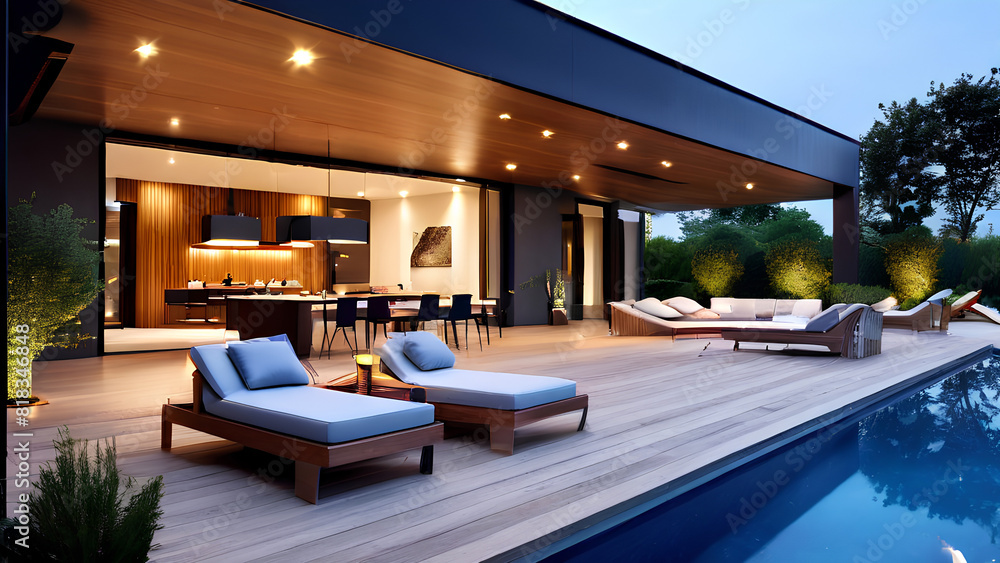 Backyard Oasis - Modern Wooden Terrace with Pool & Outdoor Furniture