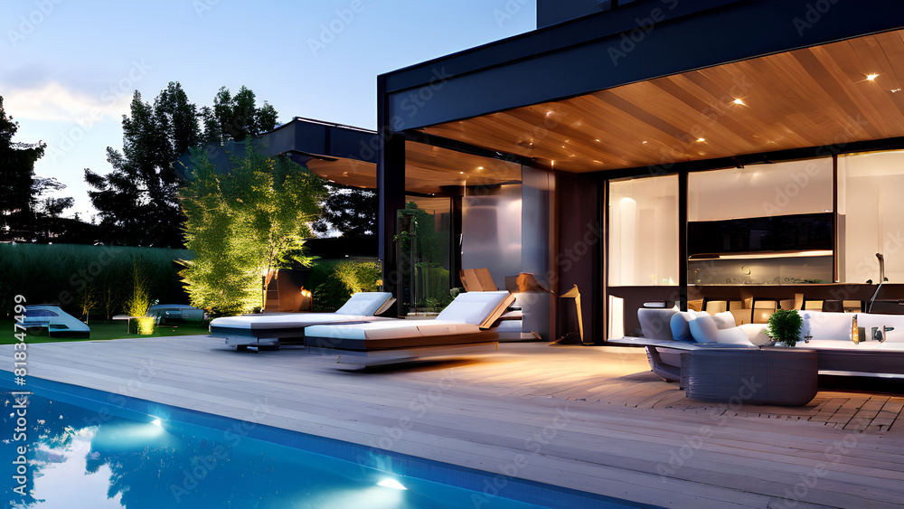 Backyard Oasis - Modern Wooden Terrace with Pool & Outdoor Furniture