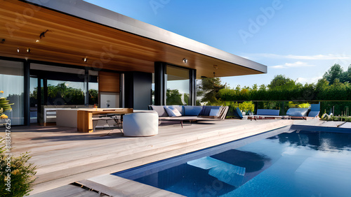Backyard Oasis - Modern Wooden Terrace with Pool   Outdoor Furniture