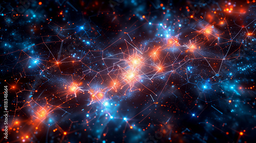 A fractal pattern resembling a cosmic web spreads across the image, abstract wallpaper photo