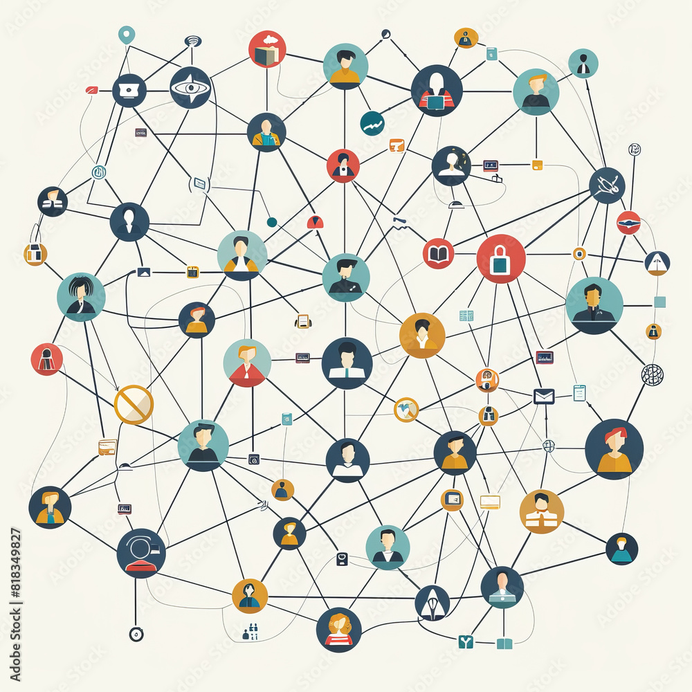 Creative illustration of business icons forming a network Creative illustration of business icons forming a network