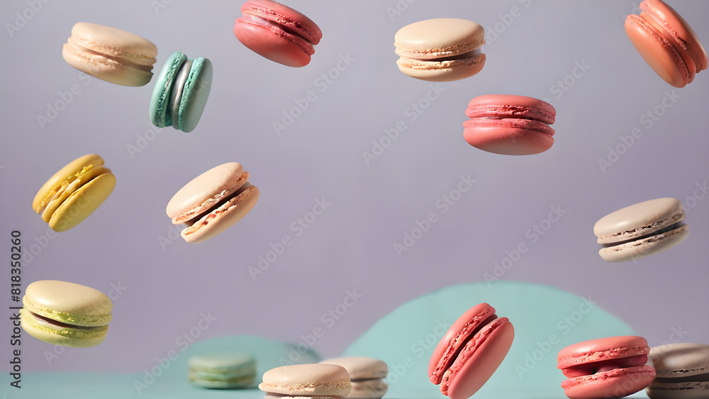 Flying colorful macarons background, Generative AI Flying colorful macarons background, Generative AI