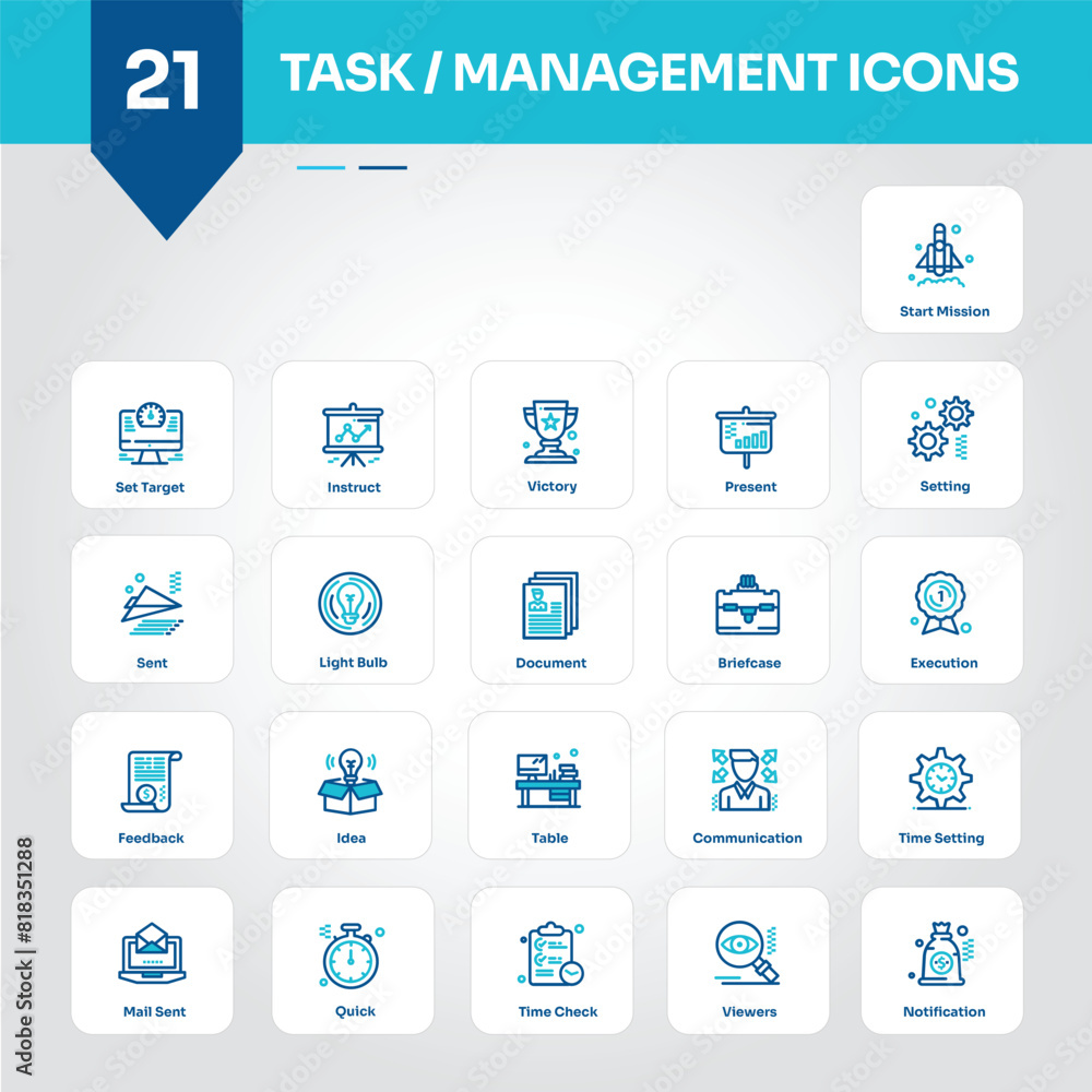 Project Management Icons Collection: Organized Set of Plan, Task, Team, Schedule, Goal, Milestone, Workflow, Strategy, Progress, Coordination - Editable Vector Icons