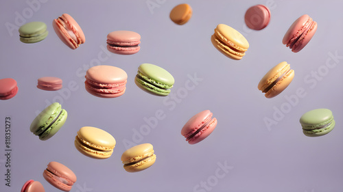 Wallpaper Mural Flying colorful macarons background, Generative AI Torontodigital.ca