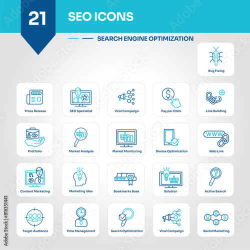 SEO Icons Collection Strategic Set of Search, Engine, Optimization, Keyword, Ranking, Traffic, Website, Analytics, Content, Marketing - Editable Vector Icons © Atif