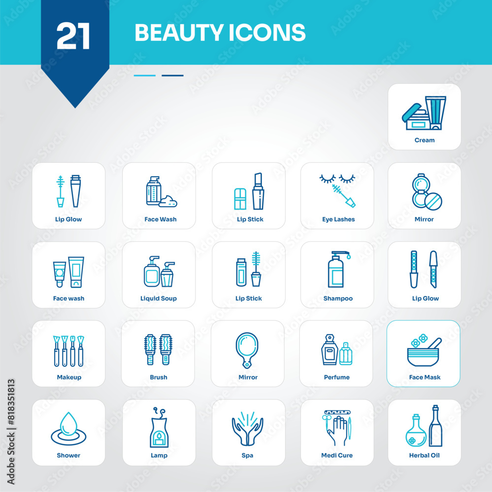 Beauty Icons Collection Glamorous Set of Salon, Spa, Makeup, Skincare, Hair, Nails, Cosmetic, Fashion, Glamour, Wellness - Editable Vector Icons