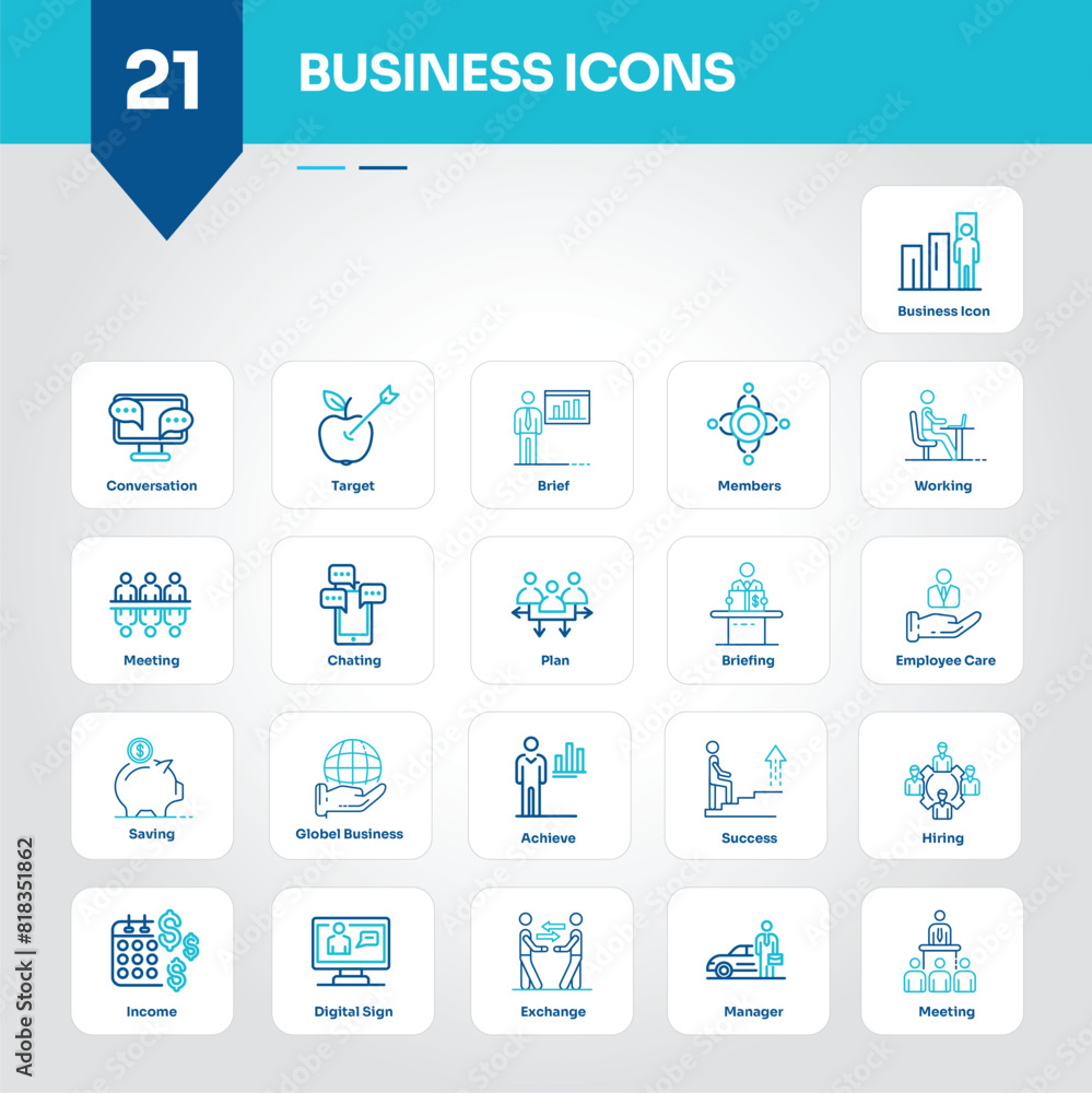 Business Icons Collection Professional Set of Corporate, Finance, Market, Strategy, Growth, Investment, Leadership, Team, Office, Sales - Editable Vector Icons