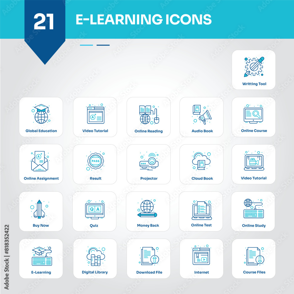 E-learning Icons Collection Engaging Set of Online, Course, Education, Training, Class, Student, Learning, Tutorial, Video, Lesson - Editable Vector Icons