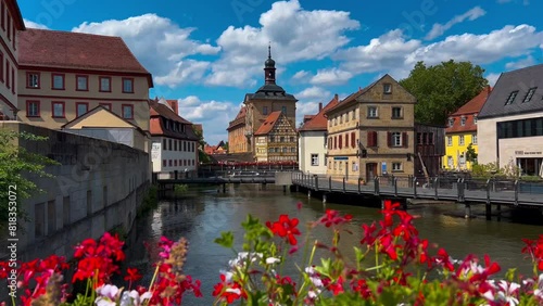 Medieval architecture of the historical center of Bamberg, Bavaria, Germany July 25, 2023. High quality 4k footage