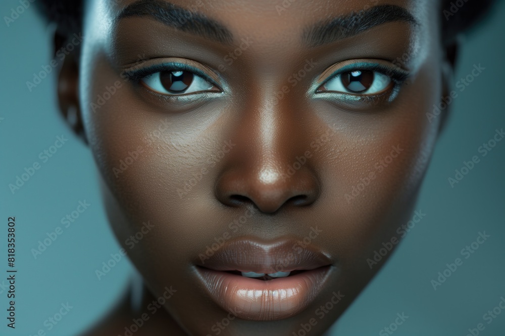 Closeup portrait from a beautiful and passionate young black woman, african american model, studio shot. Closeup portrait from a beautiful and passionate young black woman, african american model, studio shot.