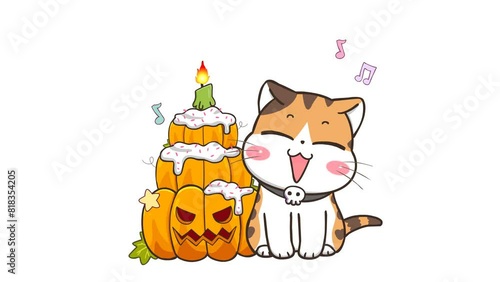 Wallpaper Mural Witch Cat with Birthday Cake - Halloween Animation  Torontodigital.ca