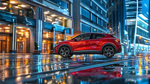 Compact Yet Roomy, Sporty Yet Practical: Modern Red Hatchback in the Urban Night