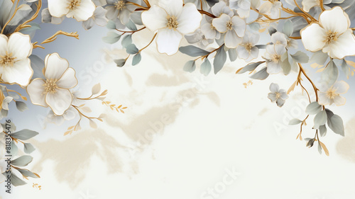 Exquisite golden floral marble design on white background vector image