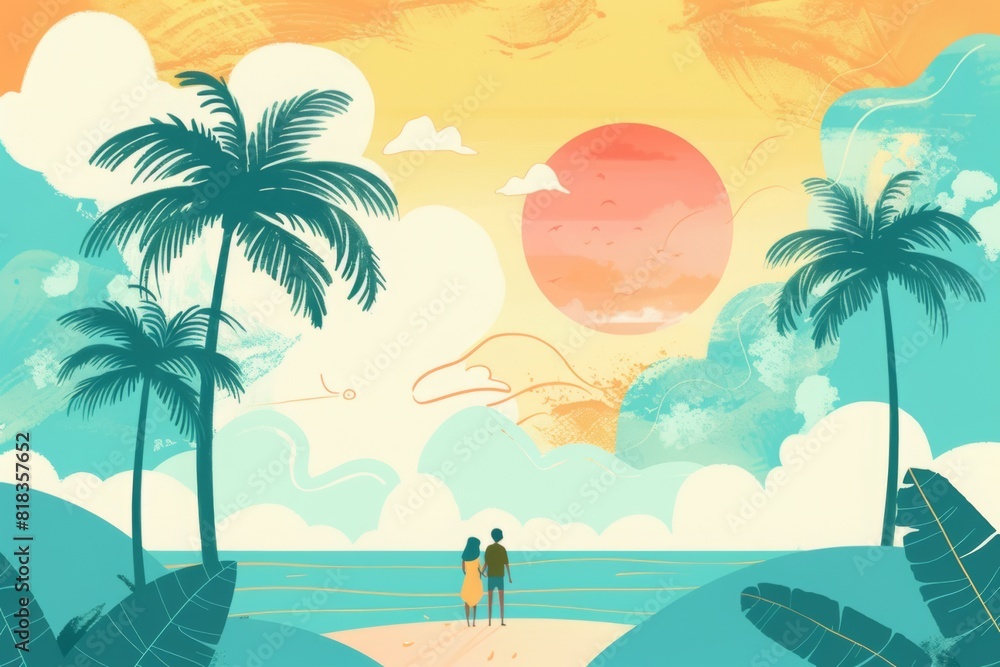 Fototapeta premium Couple on the beach. AI generative art