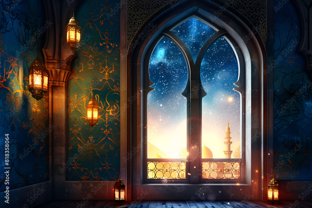 Ramadan Kareem background. Mosque window