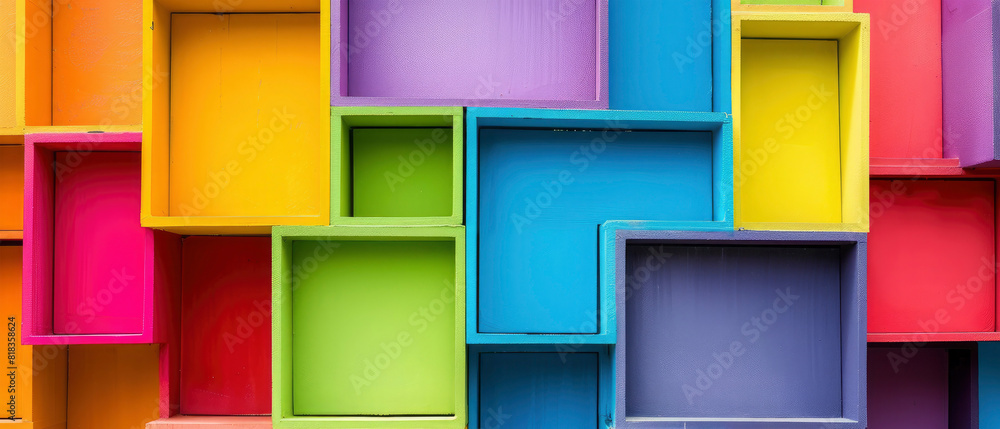 Closeup of colorful geometric 3d retacles and squares with frames as modern texture, abstract textured background pattern wall Closeup of colorful geometric 3d retacles and squares with frames as modern texture, abstract textured background pattern wall
