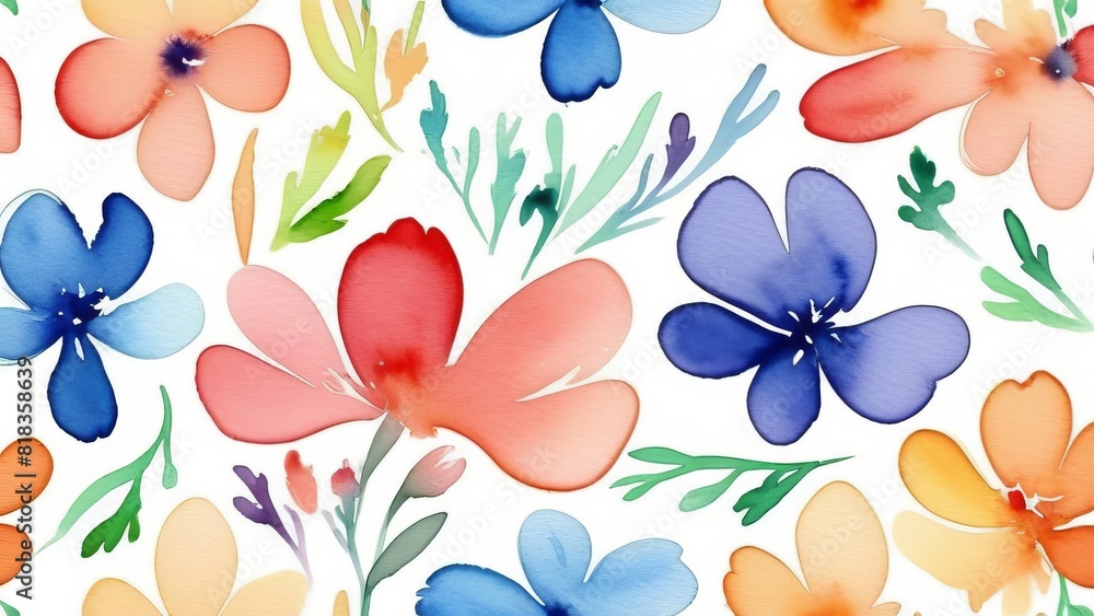 Delicate watercolor blooms and leaves, solid background Delicate watercolor blooms and leaves, solid background