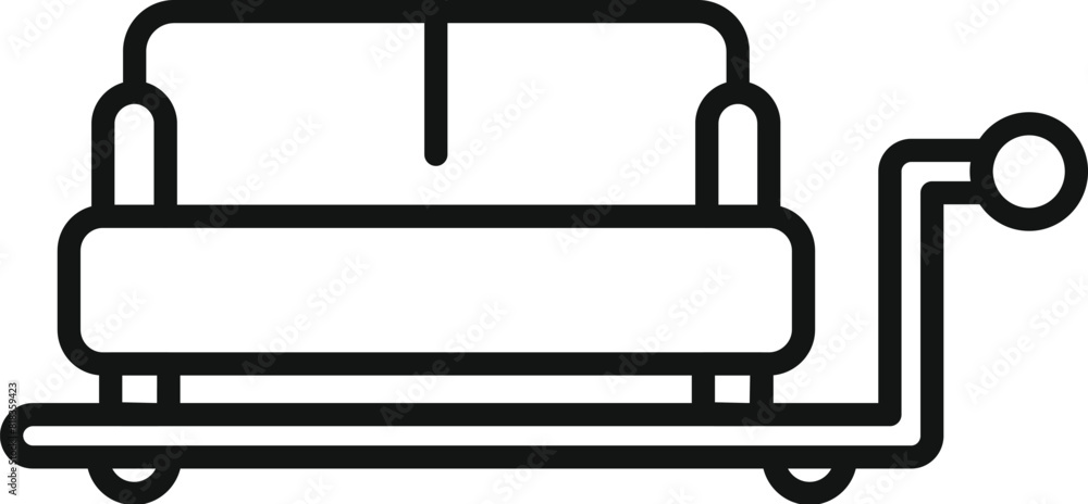 Simplified black line icon depicting a sofa with wheels, suitable for moving and furniture themes Simplified black line icon depicting a sofa with wheels, suitable for moving and furniture themes