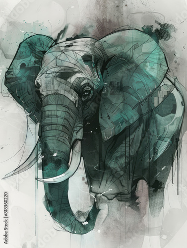 Magnificent Watercolor Elephant Portrait Showcasing Artistic Brushstrokes in Daylight © Boyan Dimitrov