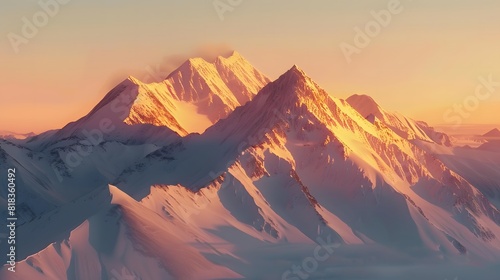 朝日に照らされる雪山 photo