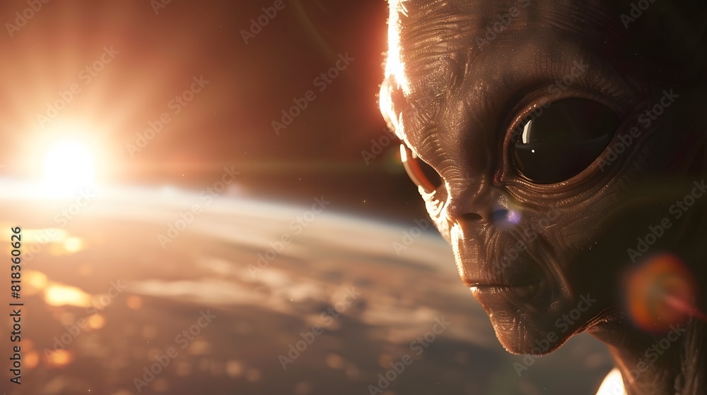 Obraz premium 地球を見つめる宇宙人