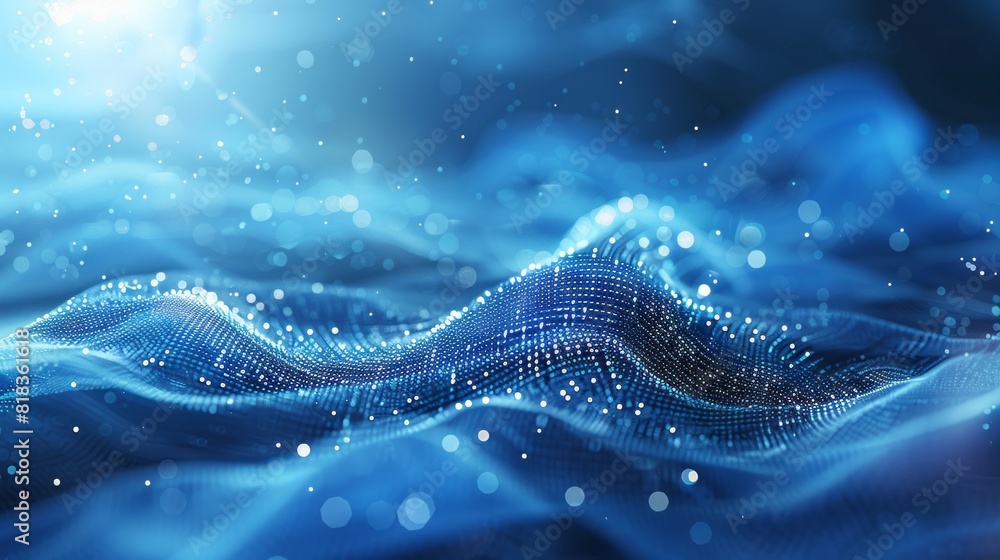 Abstract blue tech background with digital waves, dynamic network system, artificial neural connections, cyber quantum computing and electronic global intelligence Abstract blue tech background with digital waves, dynamic network system, artificial neural connections, cyber quantum computing and electronic global intelligence
