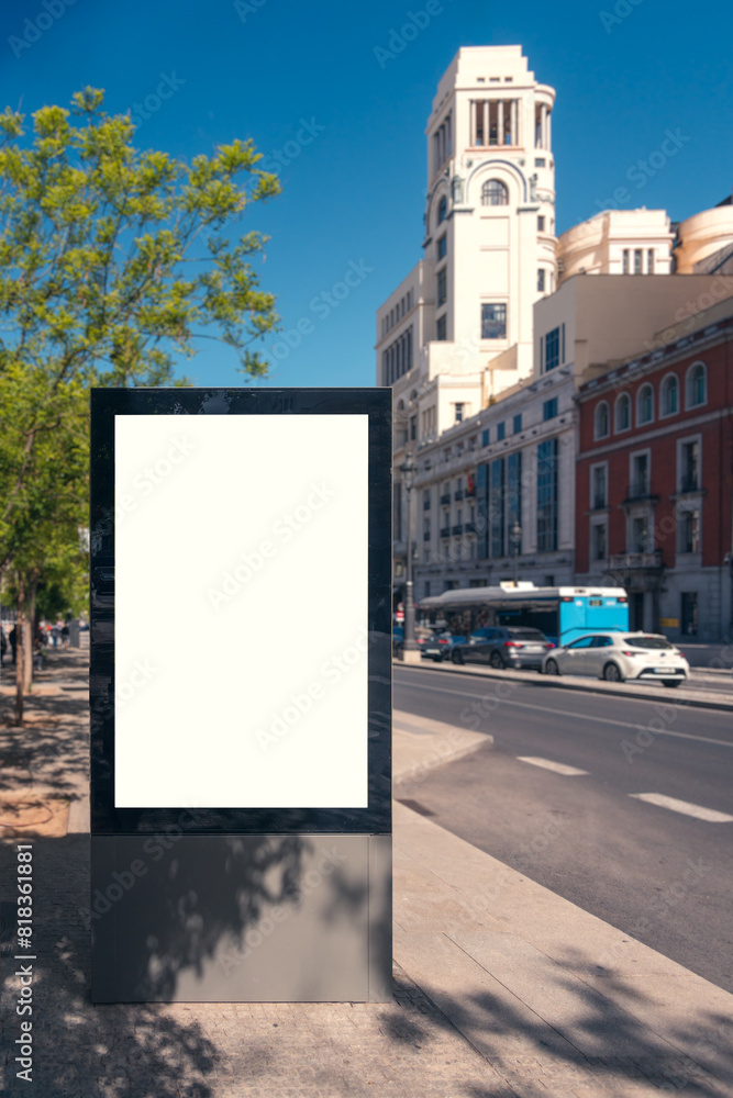 Blank billboard in sunny Madrid streetscape mockup Blank billboard in sunny Madrid streetscape mockup