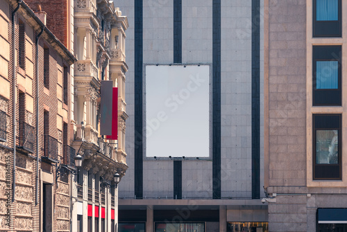Madrid cityscape with blank billboard for advertising