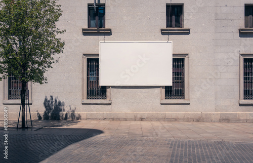 Blank billboard mockup on a building in Madrid